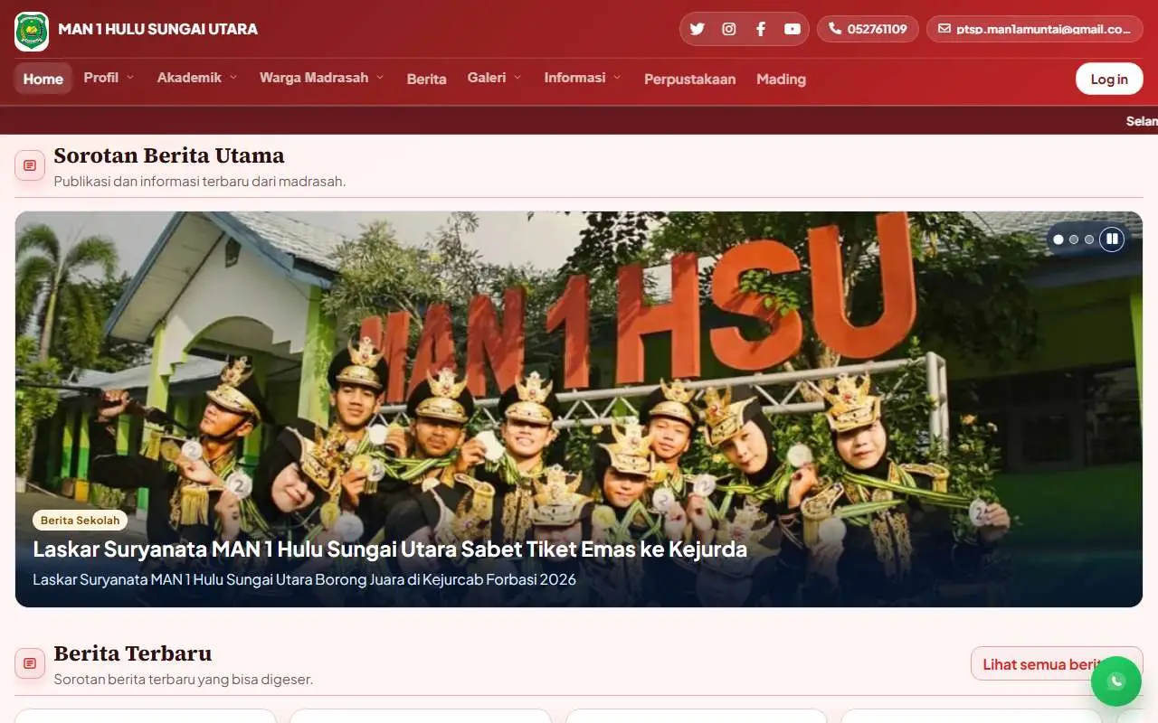 Tampilan website resmi MAN 1 Hulu Sungai Utara (man1hsu.sch.id)