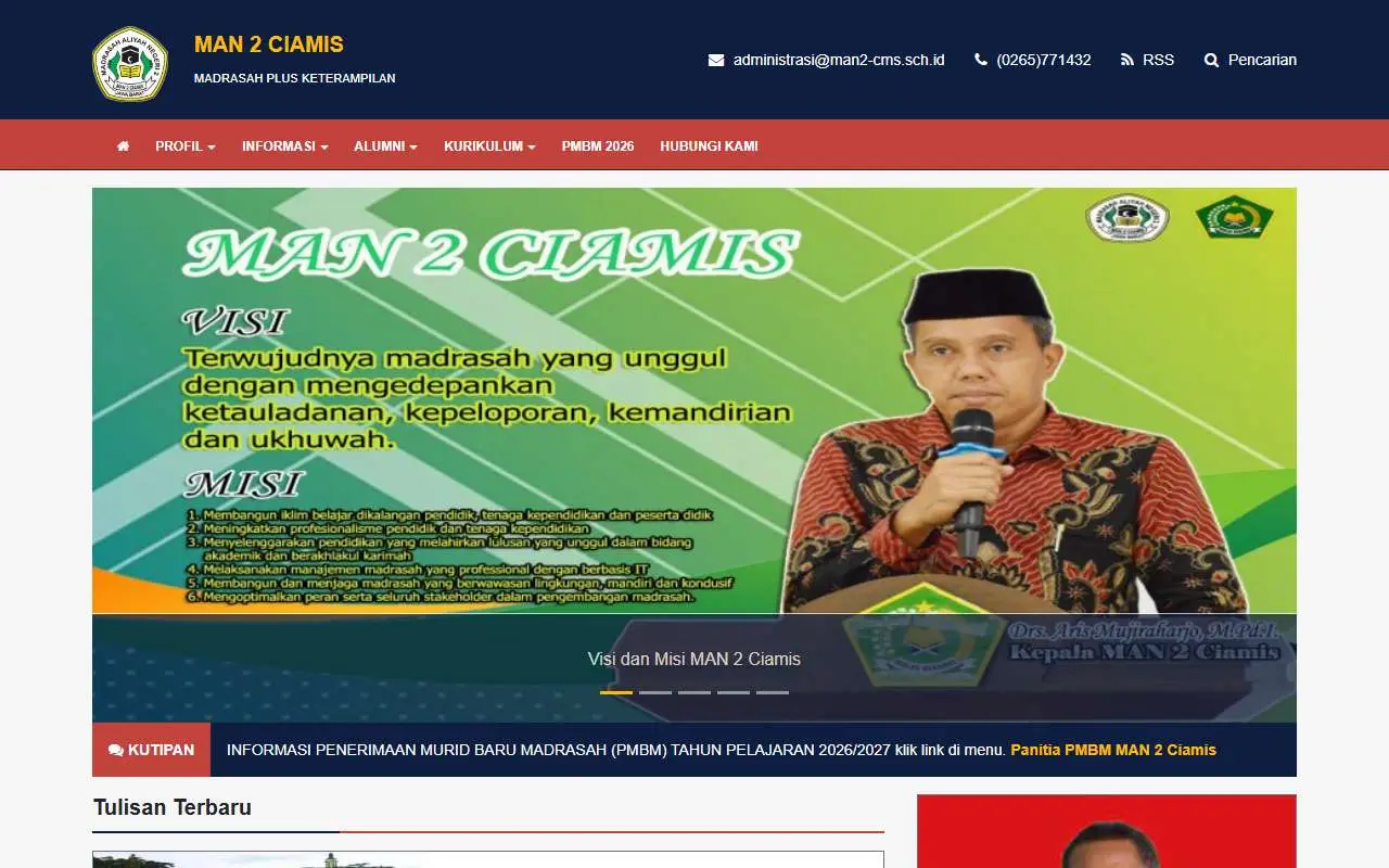 Tampilan website resmi MAN 2 Ciamis (man2-cms.sch.id)