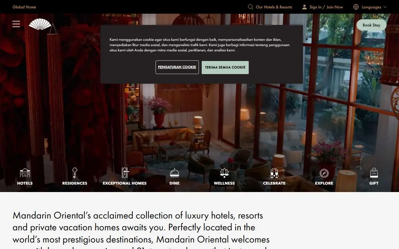 Tampilan website resmi Mandarin Oriental (mandarinoriental.com)