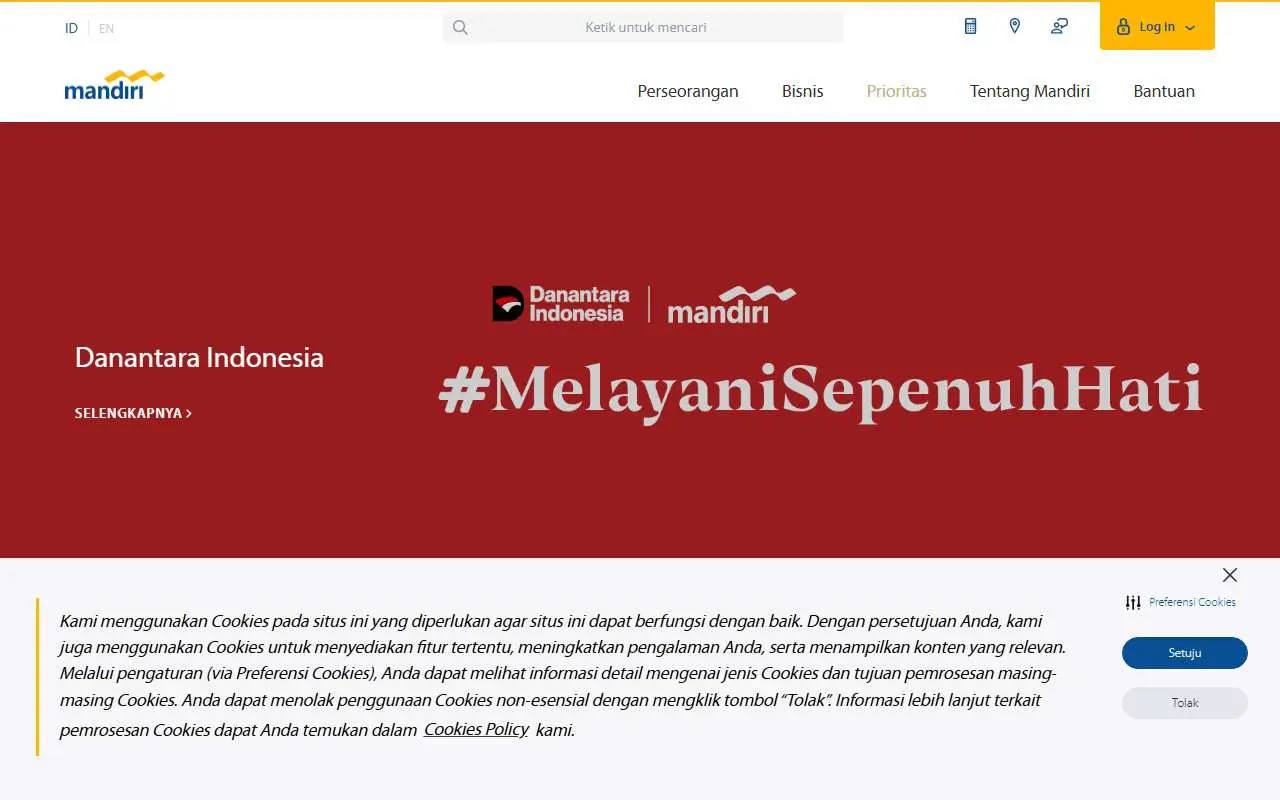 Tampilan website resmi Bank Mandiri (bankmandiri.co.id)