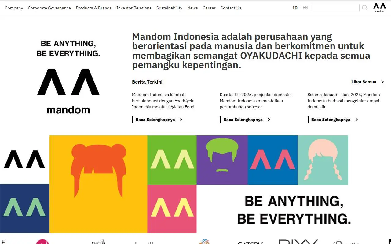 Tampilan website resmi Mandom Indonesia (mandom.co.id)