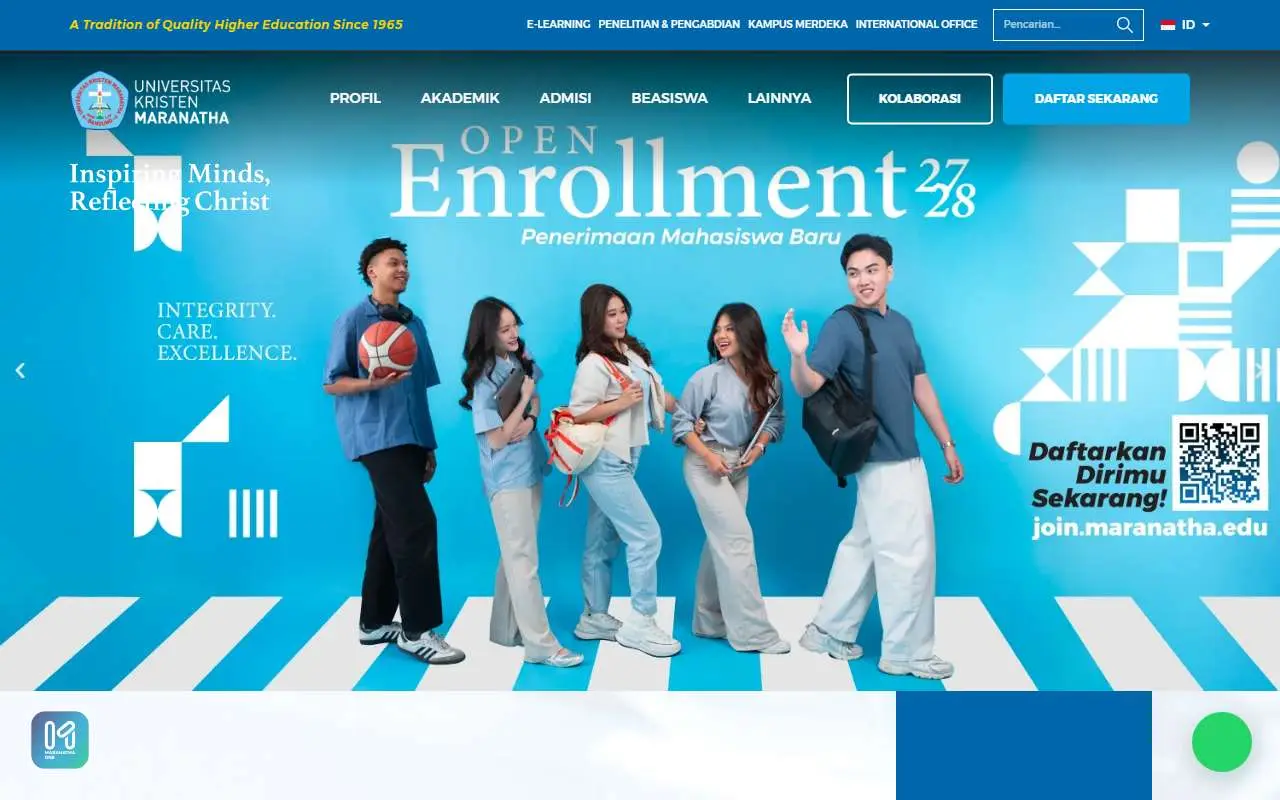 Tampilan website resmi Universitas Kristen Maranatha (maranatha.edu)