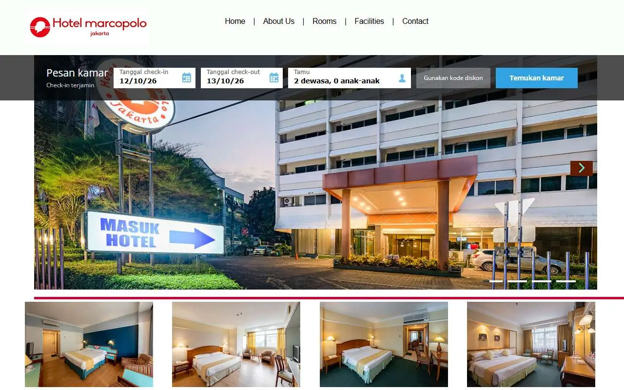Tampilan website resmi Hotel Marcopolo Jakarta (marcopolo.co.id)