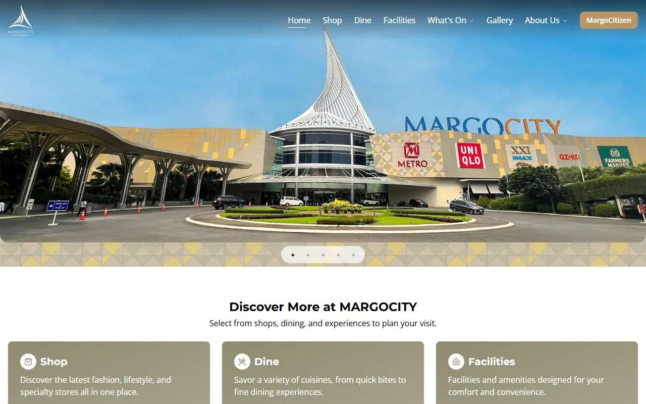 Tampilan website resmi MargoCity (margocity.com)