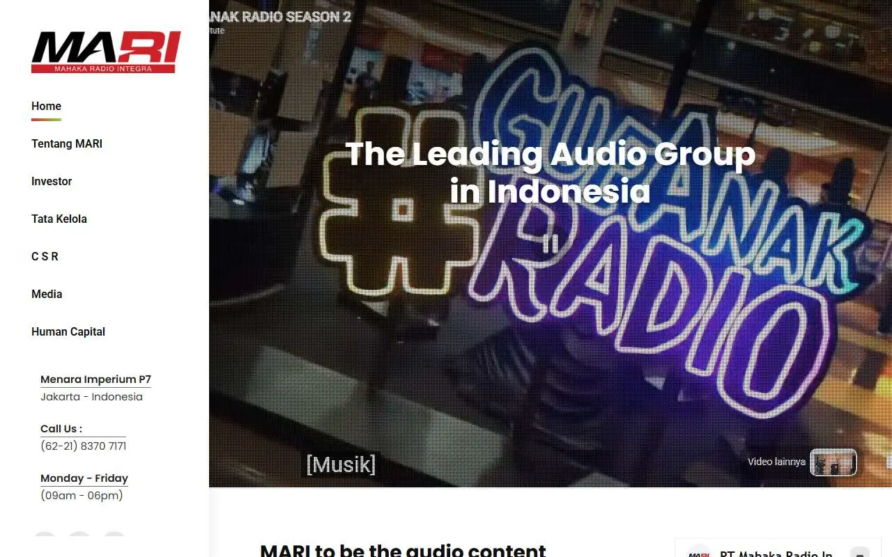 Tampilan website resmi Mahaka Radio Integra (mari.co.id)