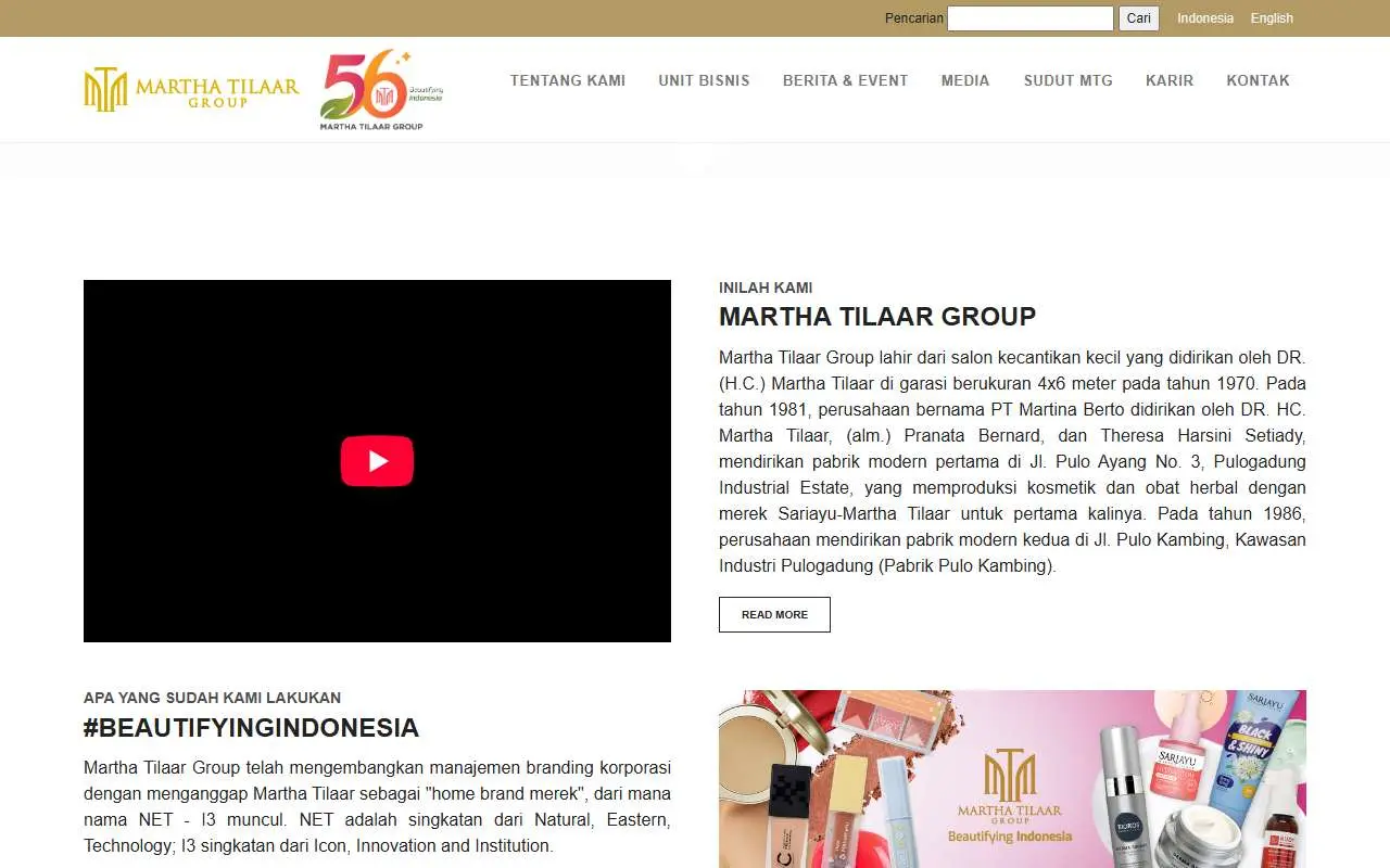 Tampilan website resmi Martha Tilaar Group (marthatilaargroup.com)