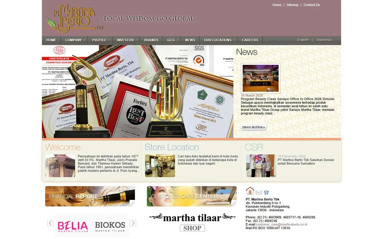 Tampilan website resmi Martina Berto (martinaberto.co.id)