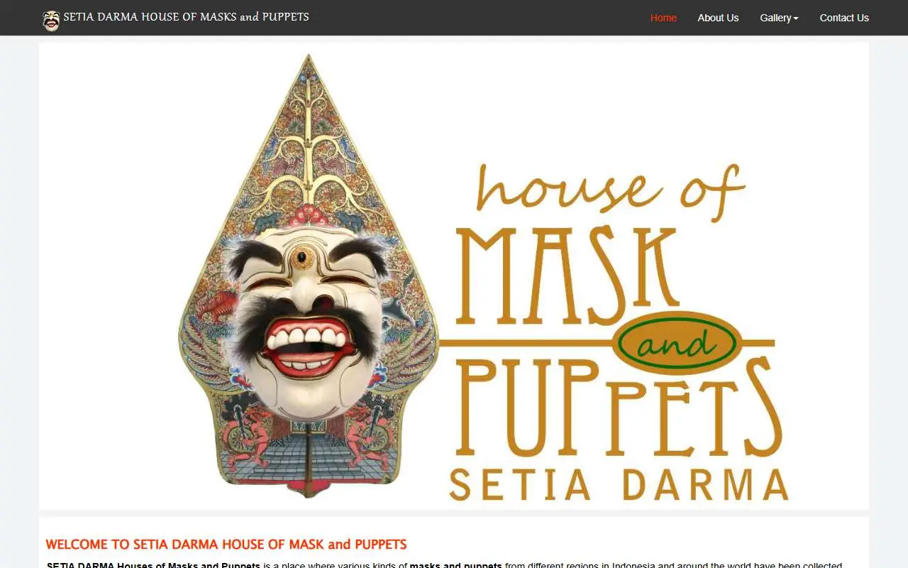 Tampilan website resmi Rumah Topeng dan Wayang Setia Darma (maskandpuppets.com)