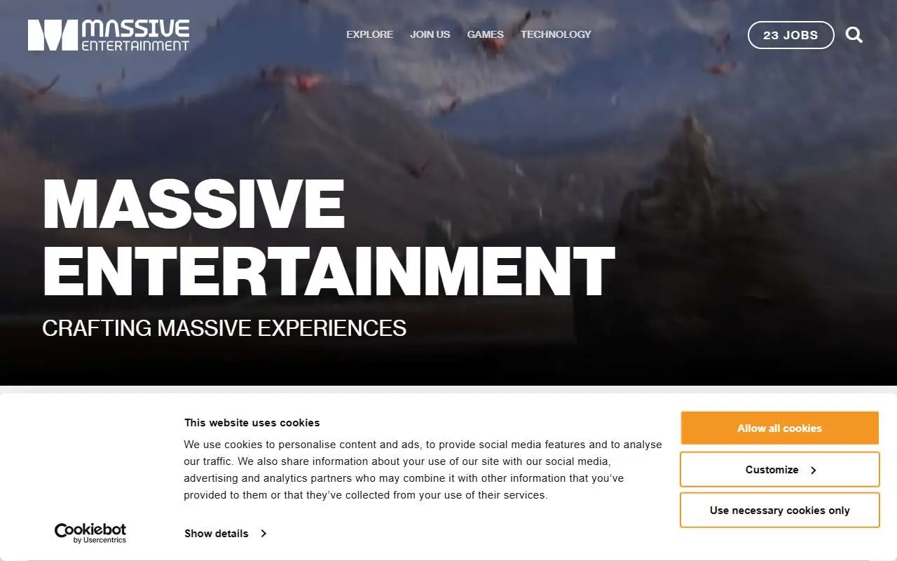 Tampilan website resmi Massive Entertainment (massive.se)