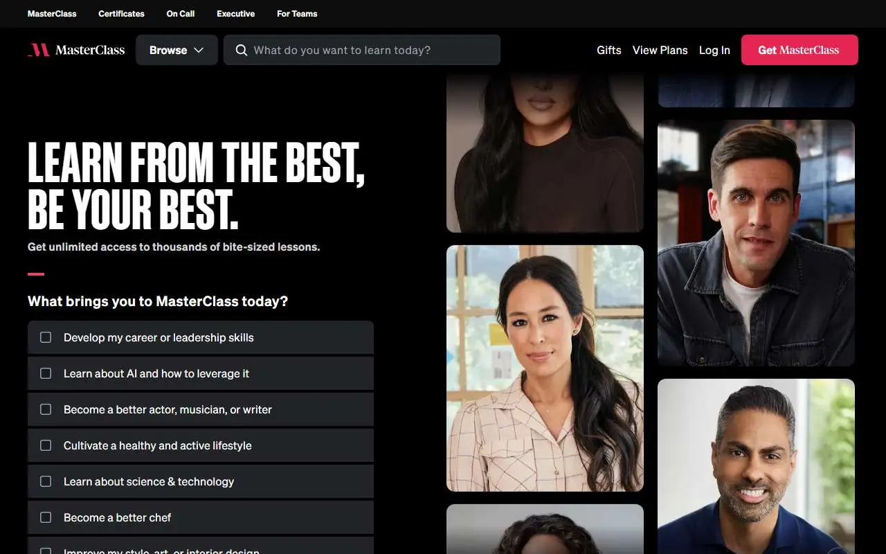 Tampilan website resmi MasterClass (masterclass.com)
