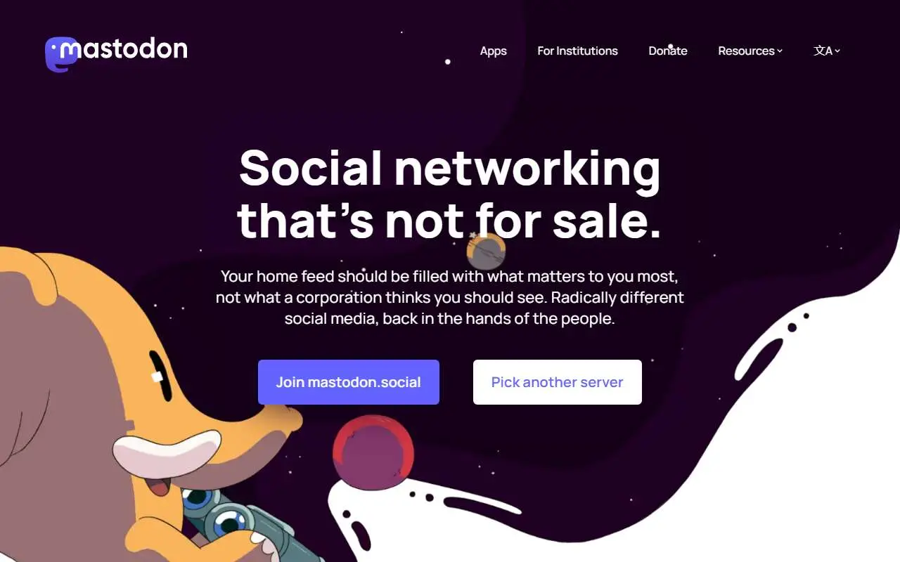Tampilan website resmi Mastodon (joinmastodon.org)