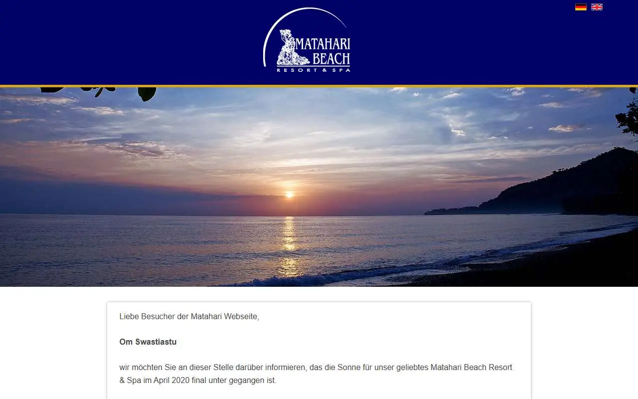 Tampilan website resmi Matahari Beach Resort (matahari-beach-resort.com)