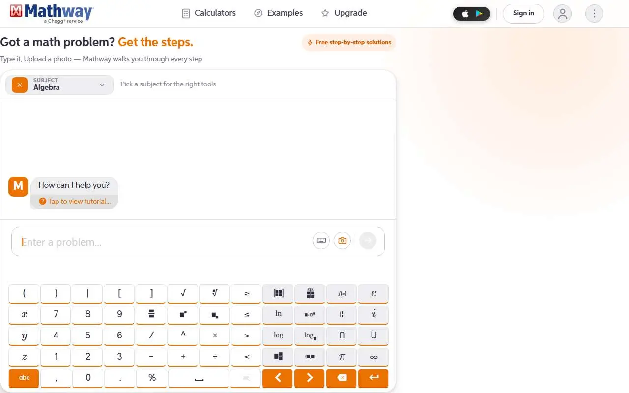Tampilan website resmi Mathway (mathway.com)
