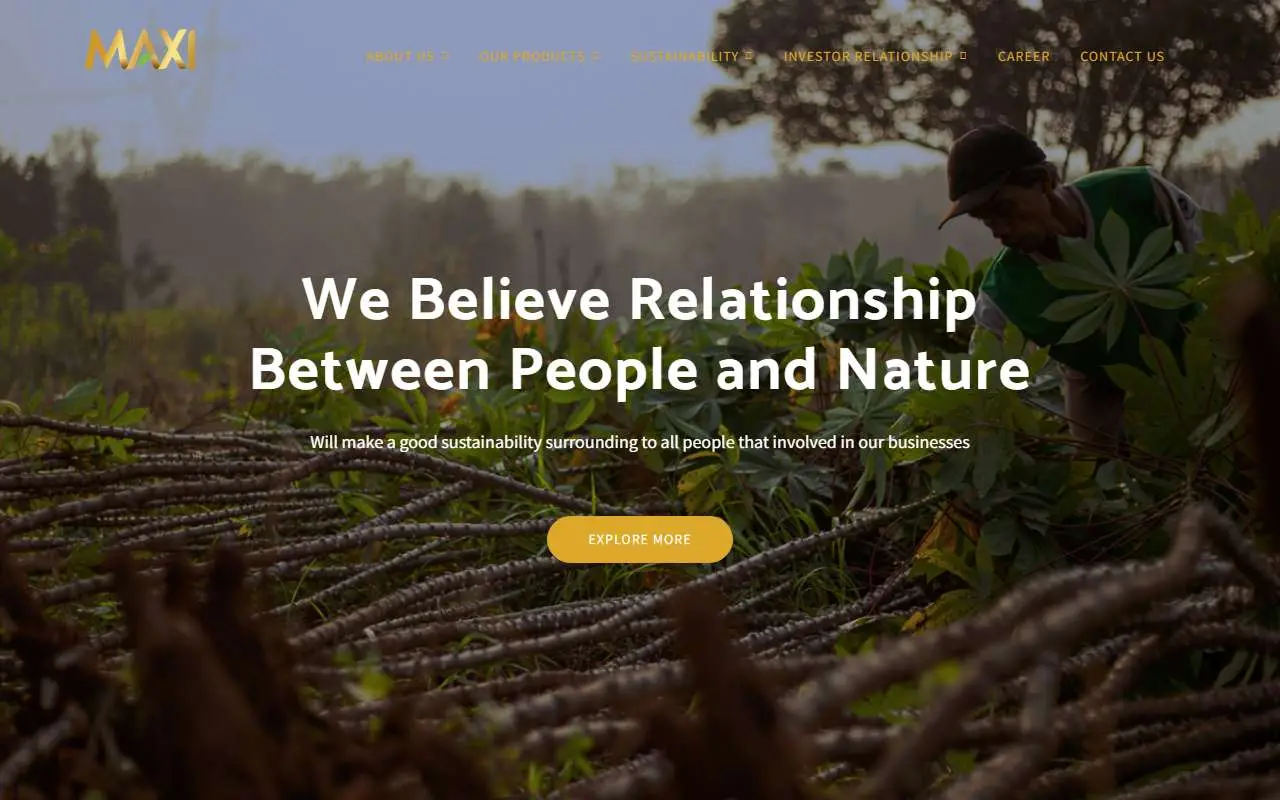 Tampilan website resmi Maxindo Karya Anugerah (maxisnacks.com)