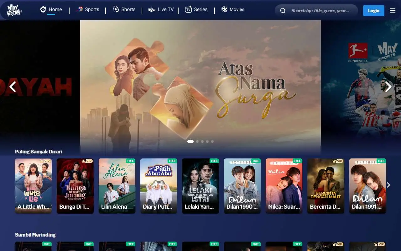 Tampilan website resmi MAXstream (maxstream.tv)
