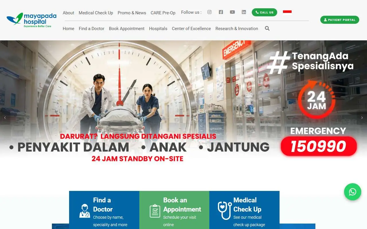 Tampilan website resmi Mayapada Hospital (mayapadahospital.com)
