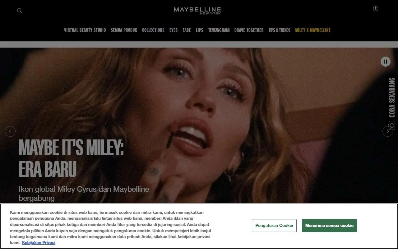 Tampilan website resmi Maybelline Indonesia (maybelline.co.id)