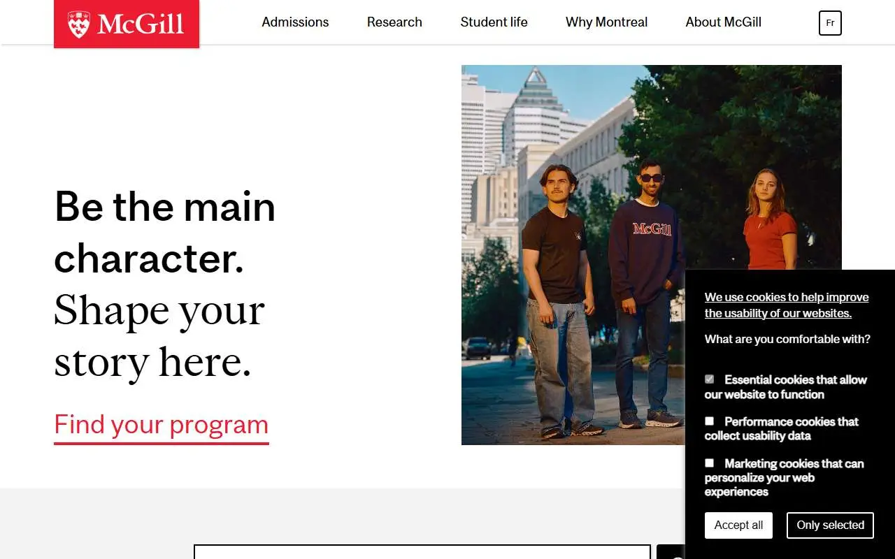 Tampilan website resmi Universitas McGill (mcgill.ca)