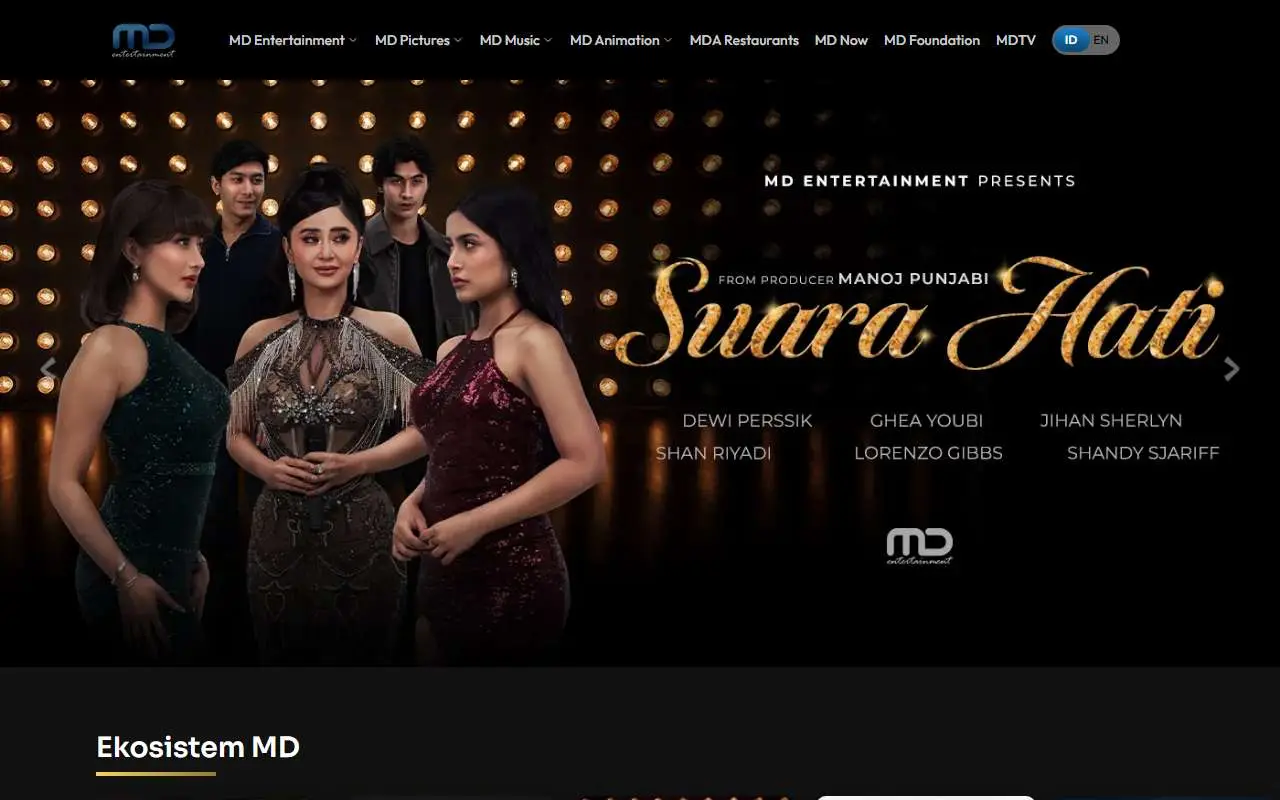 Tampilan website resmi MD Entertainment (mdentertainment.com)