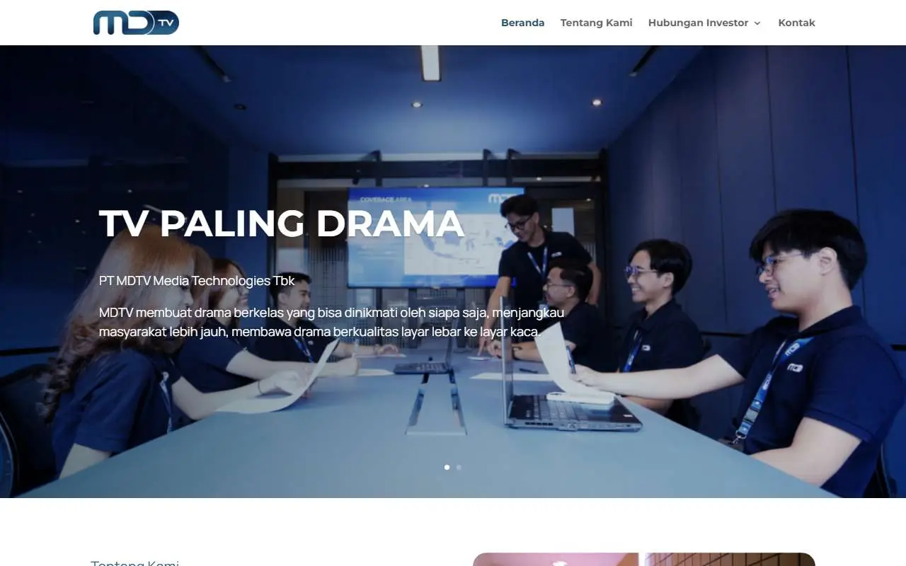 Tampilan website resmi MDTV Media Technologies (mdtelevision.com)
