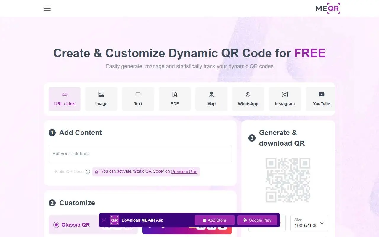 Tampilan website resmi ME-QR (me-qr.com)
