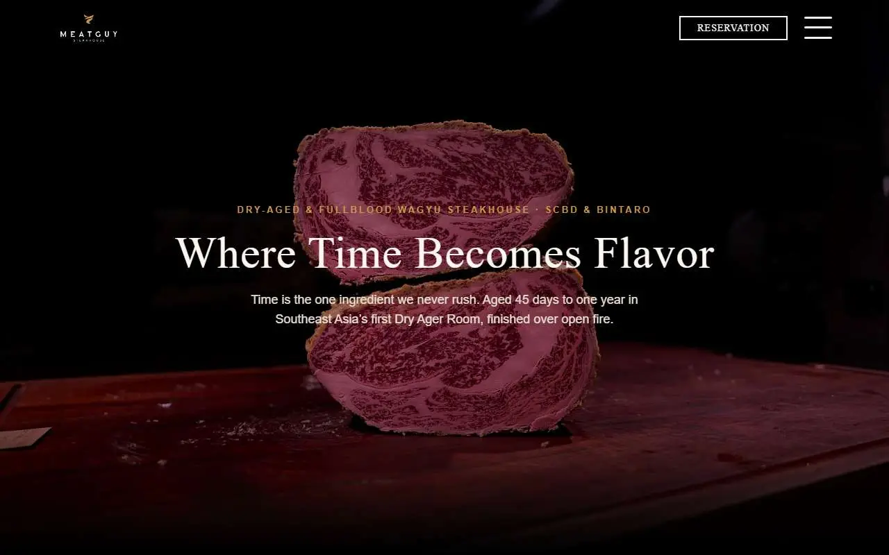 Tampilan website resmi Meatguy Steakhouse (meatguysteakhouse.com)