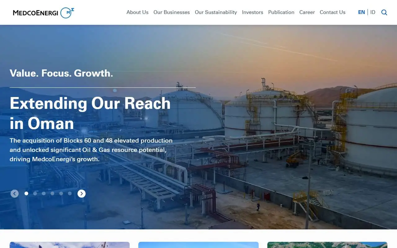 Tampilan website resmi MedcoEnergi (medcoenergi.com)