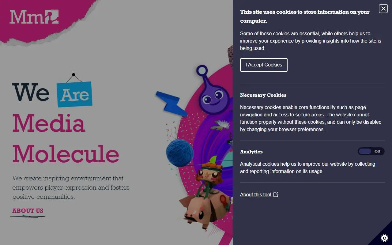 Tampilan website resmi Media Molecule (mediamolecule.com)