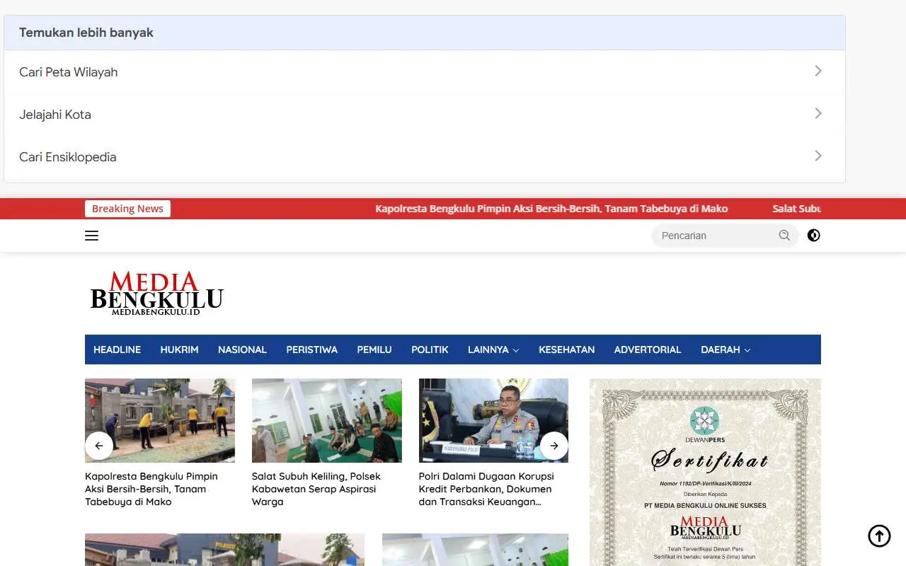 Tampilan website resmi Media Bengkulu (mediabengkulu.id)