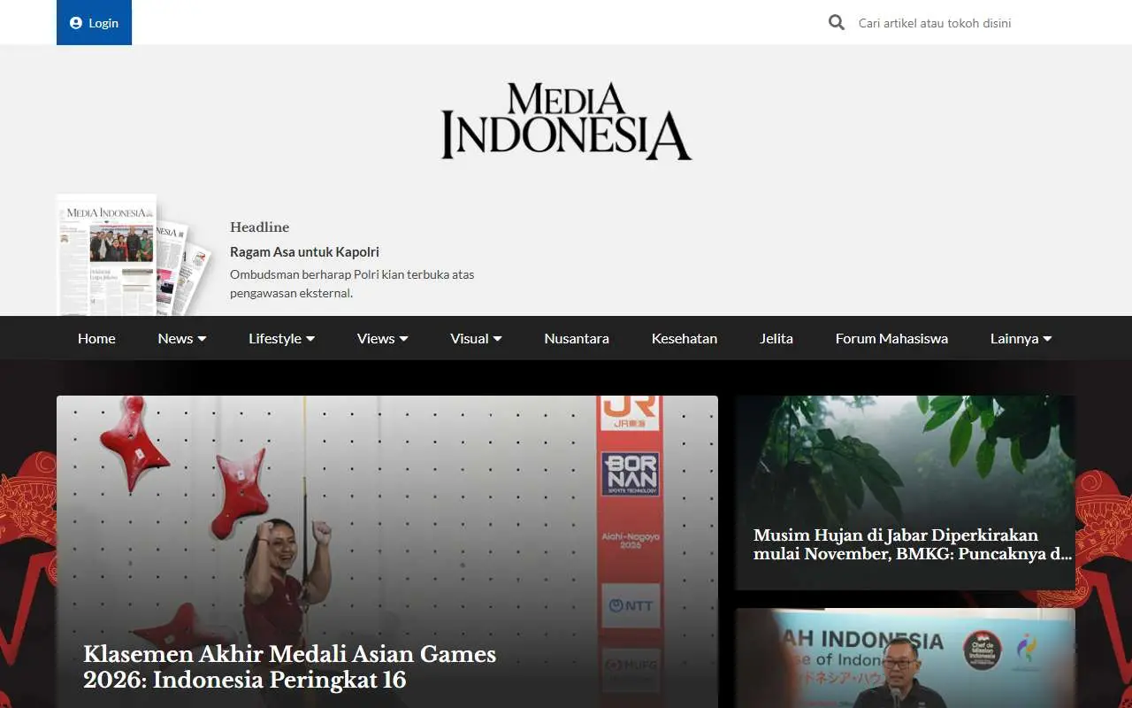Tampilan website resmi Media Indonesia (mediaindonesia.com)