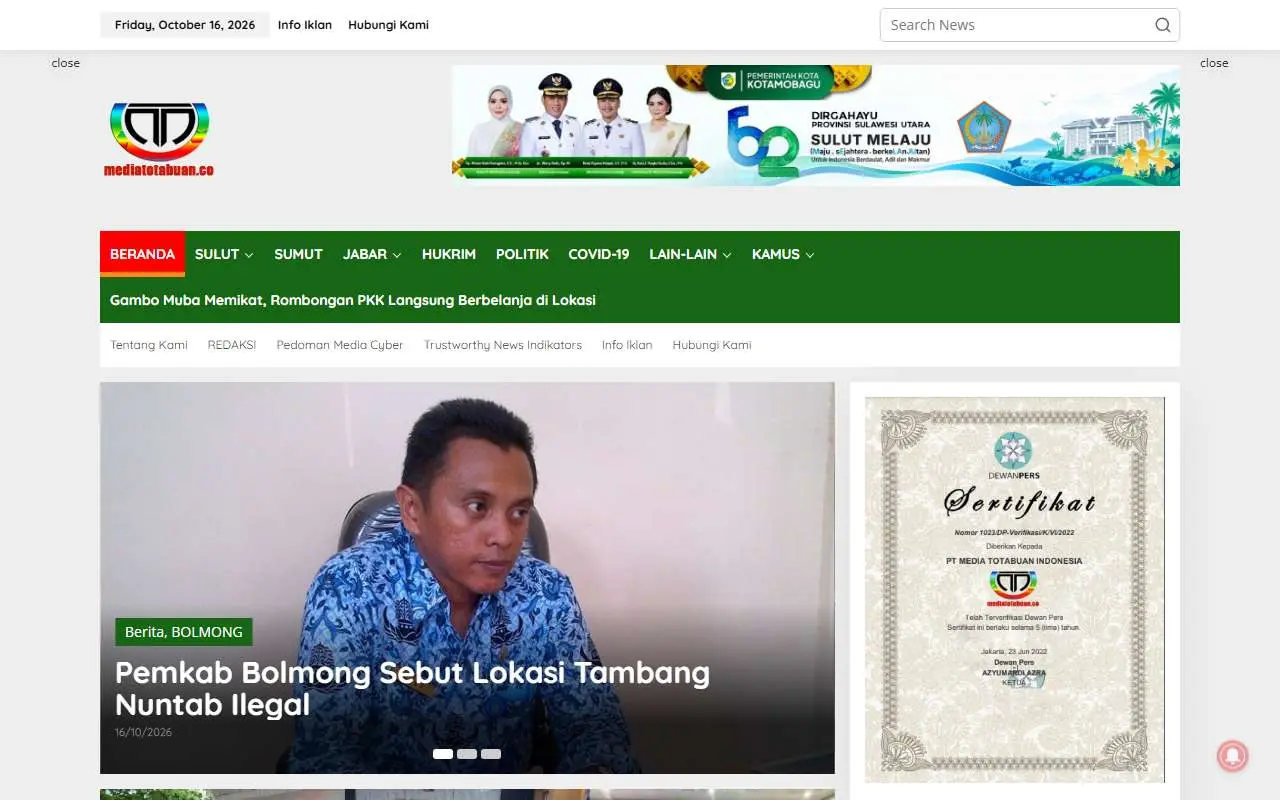 Tampilan website resmi Mediatotabuan (mediatotabuan.co)