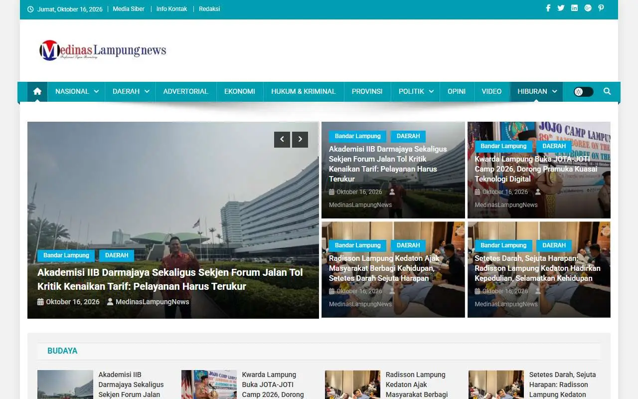Tampilan website resmi Medinaslampungnews (medinaslampungnews.co.id)