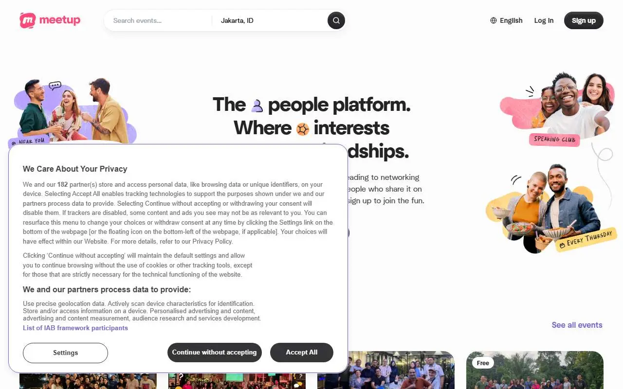 Tampilan website resmi Meetup.com (meetup.com)