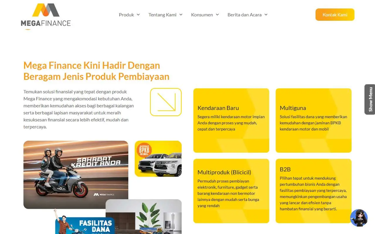 Tampilan website resmi Mega Finance (megafinance.co.id)