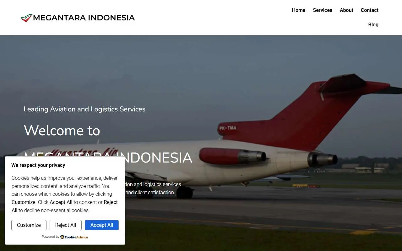 Tampilan website resmi Megantara Air (megantara.id)