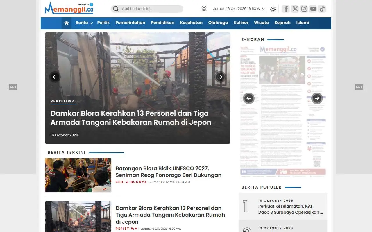 Tampilan website resmi Memanggil (memanggil.co)