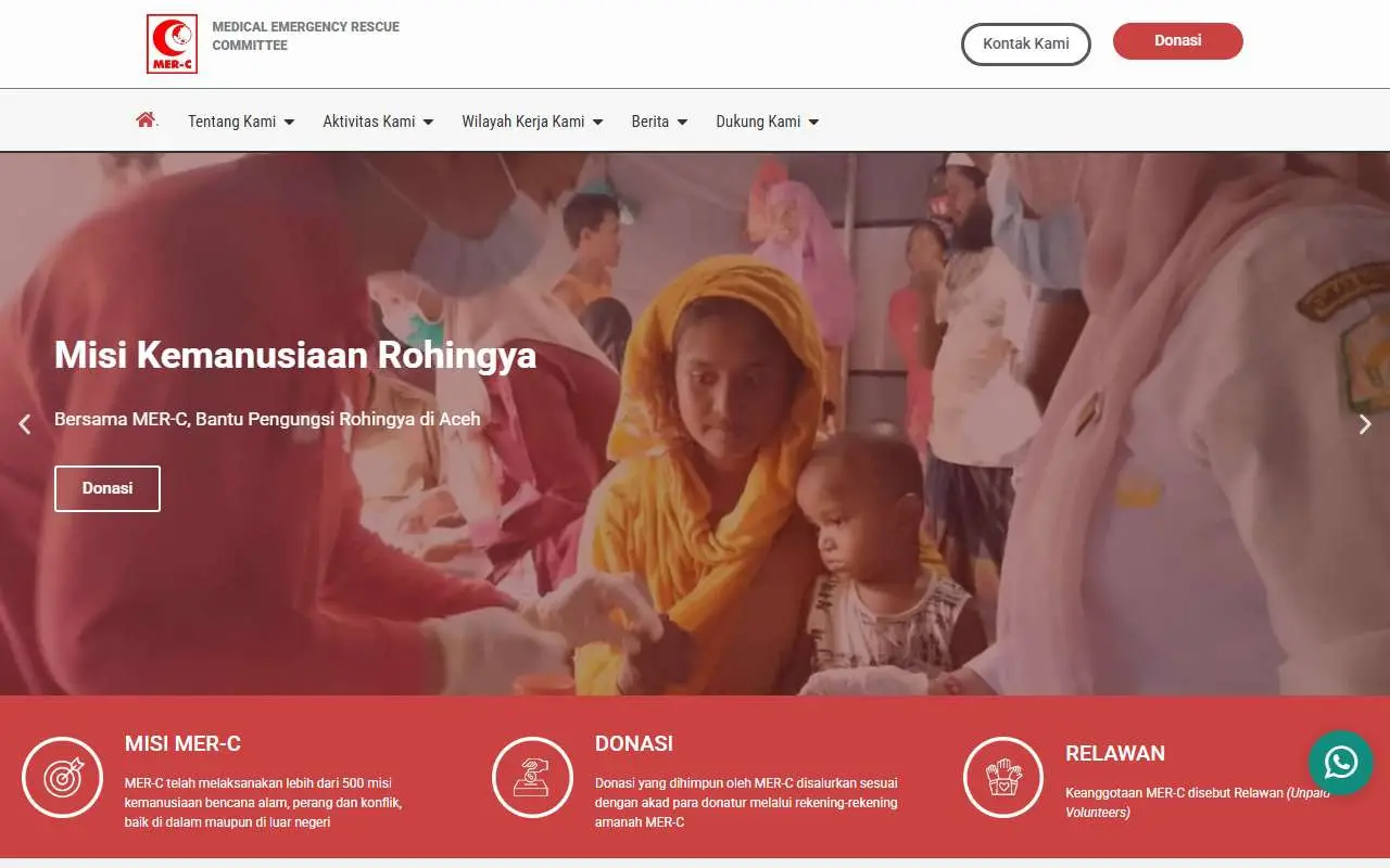 Tampilan website resmi Medical Emergency Rescue Committee (mer-c.org)