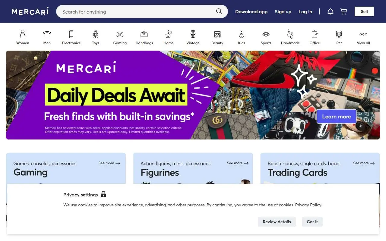 Tampilan website resmi Mercari (mercari.com)