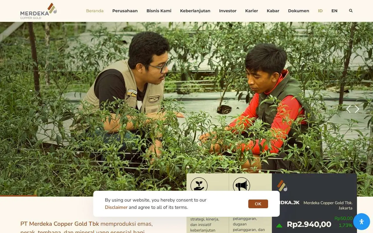 Tampilan website resmi Merdeka Copper Gold (merdekacoppergold.com)