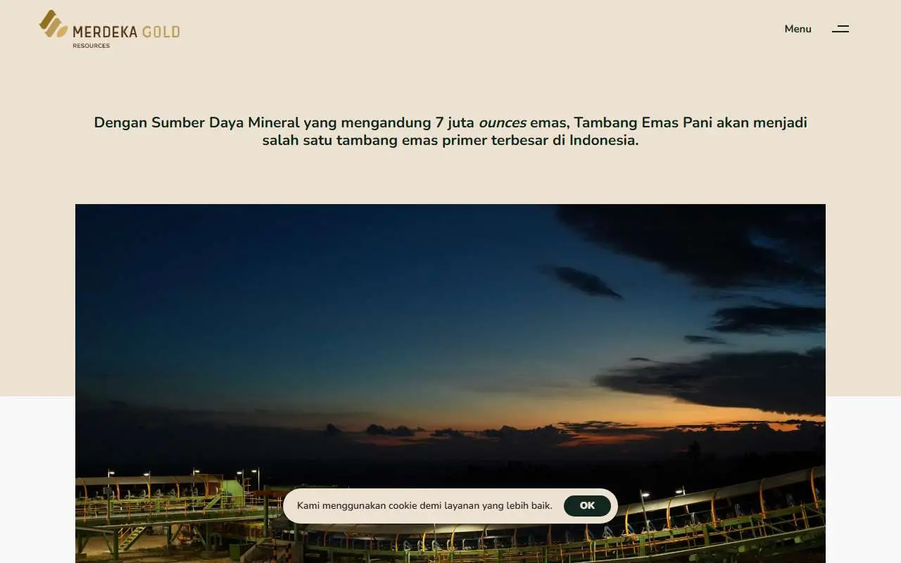 Tampilan website resmi Merdeka Gold Resources (merdekagoldresources.com)