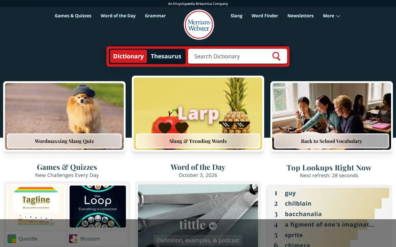 Tampilan website resmi Merriam-Webster (merriam-webster.com)