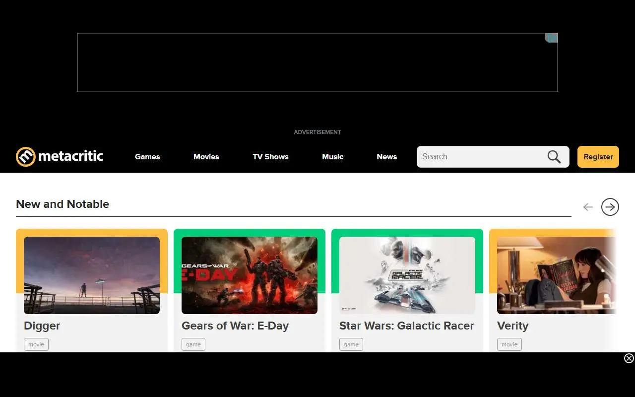 Tampilan website resmi Metacritic (metacritic.com)