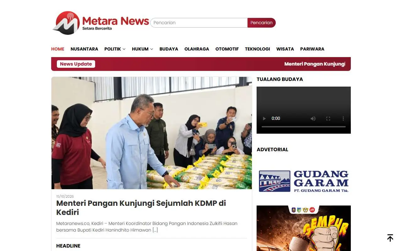Tampilan website resmi Metara News (metaranews.co)