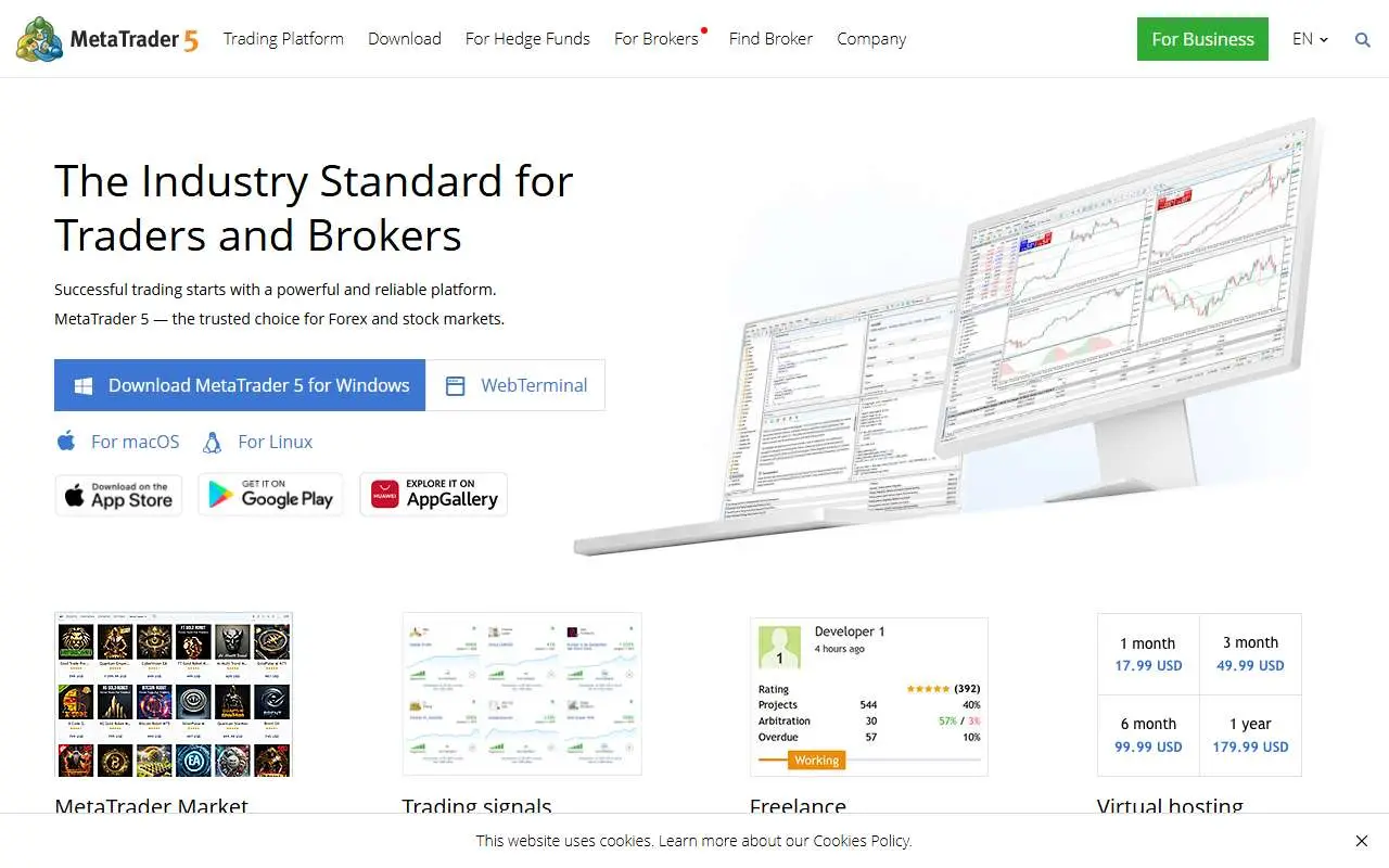 Tampilan website resmi MetaTrader 5 (metatrader5.com)