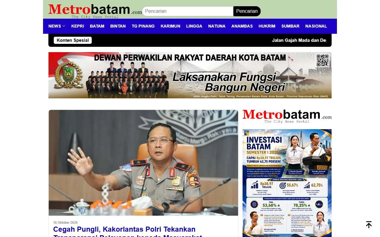 Tampilan website resmi Metrobatam (metrobatam.com)