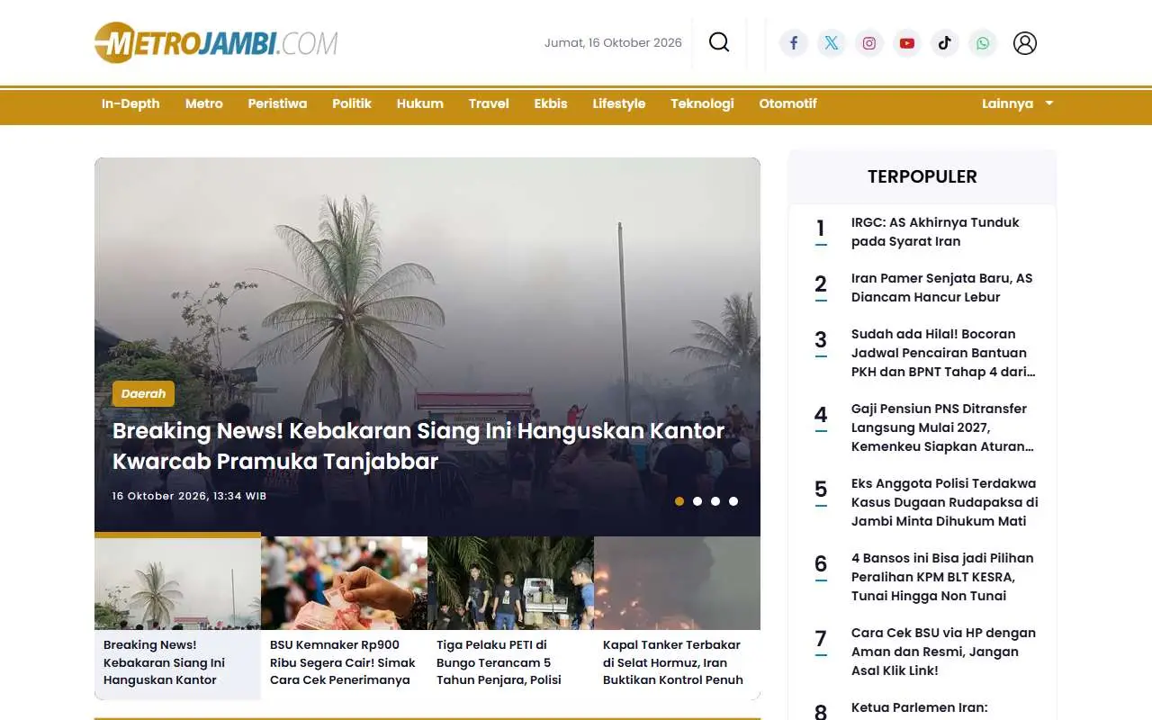 Tampilan website resmi Metro Jambi (metrojambi.com)