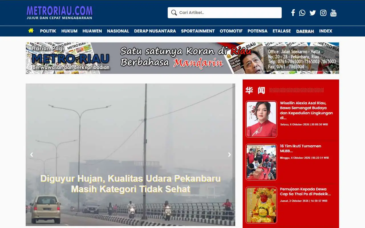 Tampilan website resmi Metroriau (metroriau.com)