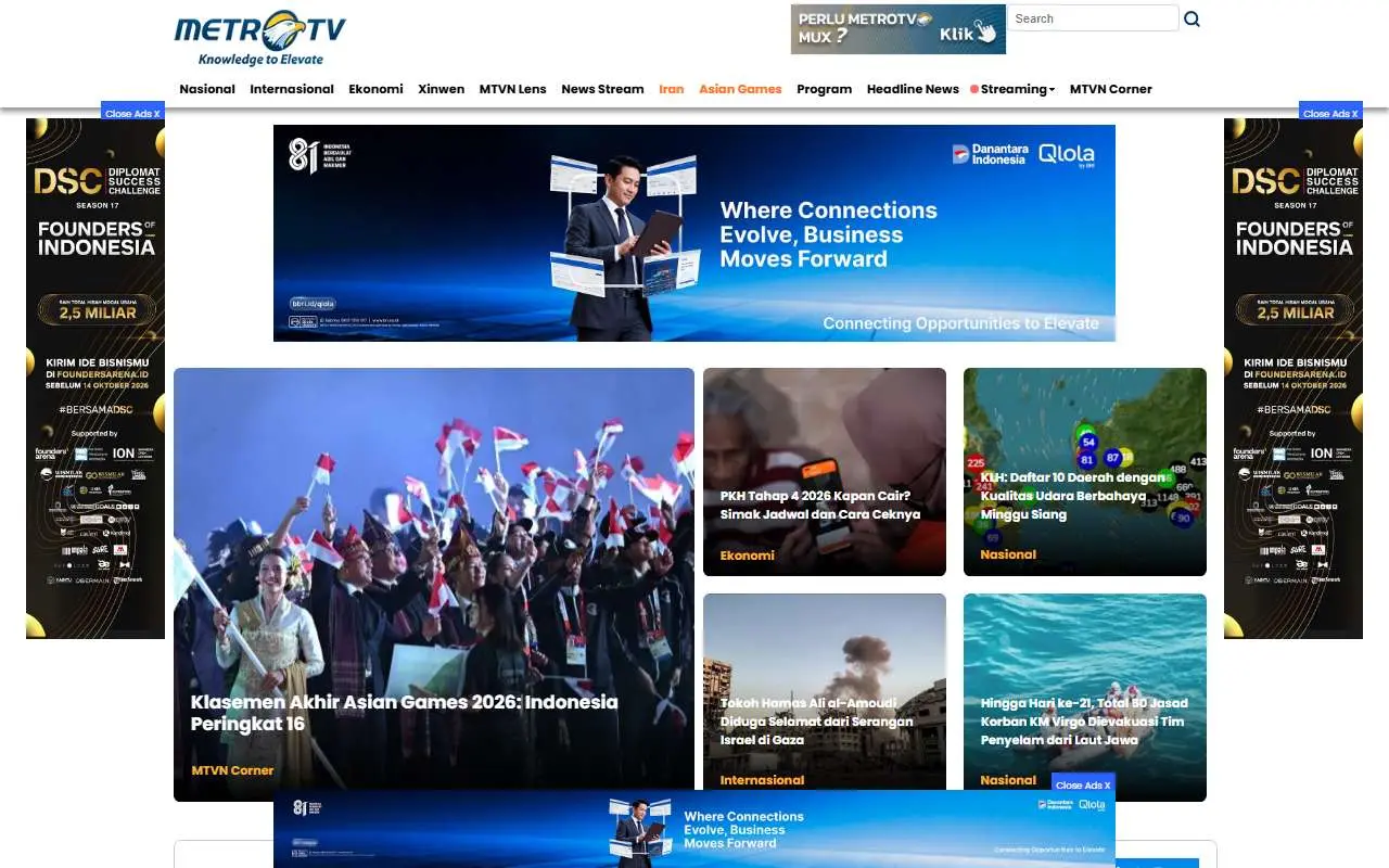 Tampilan website resmi MetroTV (metrotvnews.com)