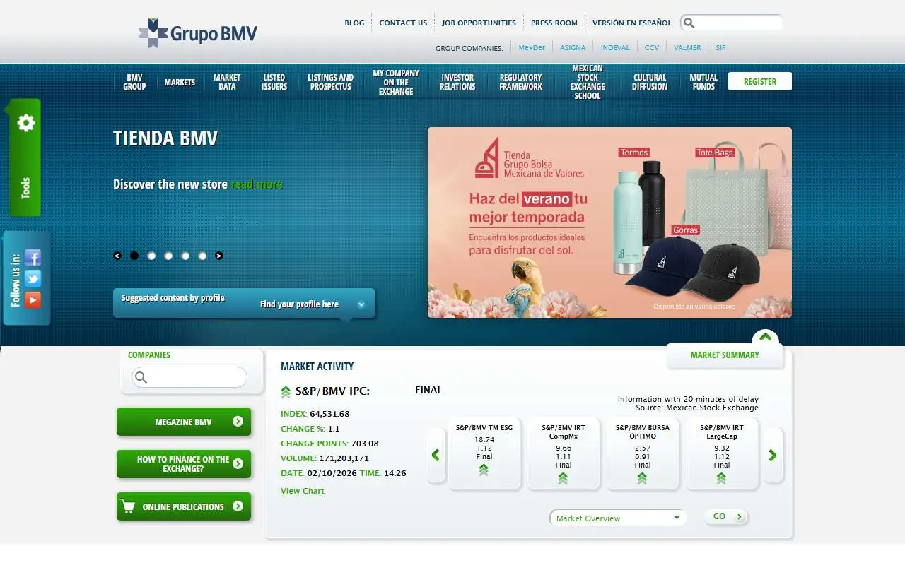 Tampilan website resmi Bursa Efek Meksiko (bmv.com.mx)