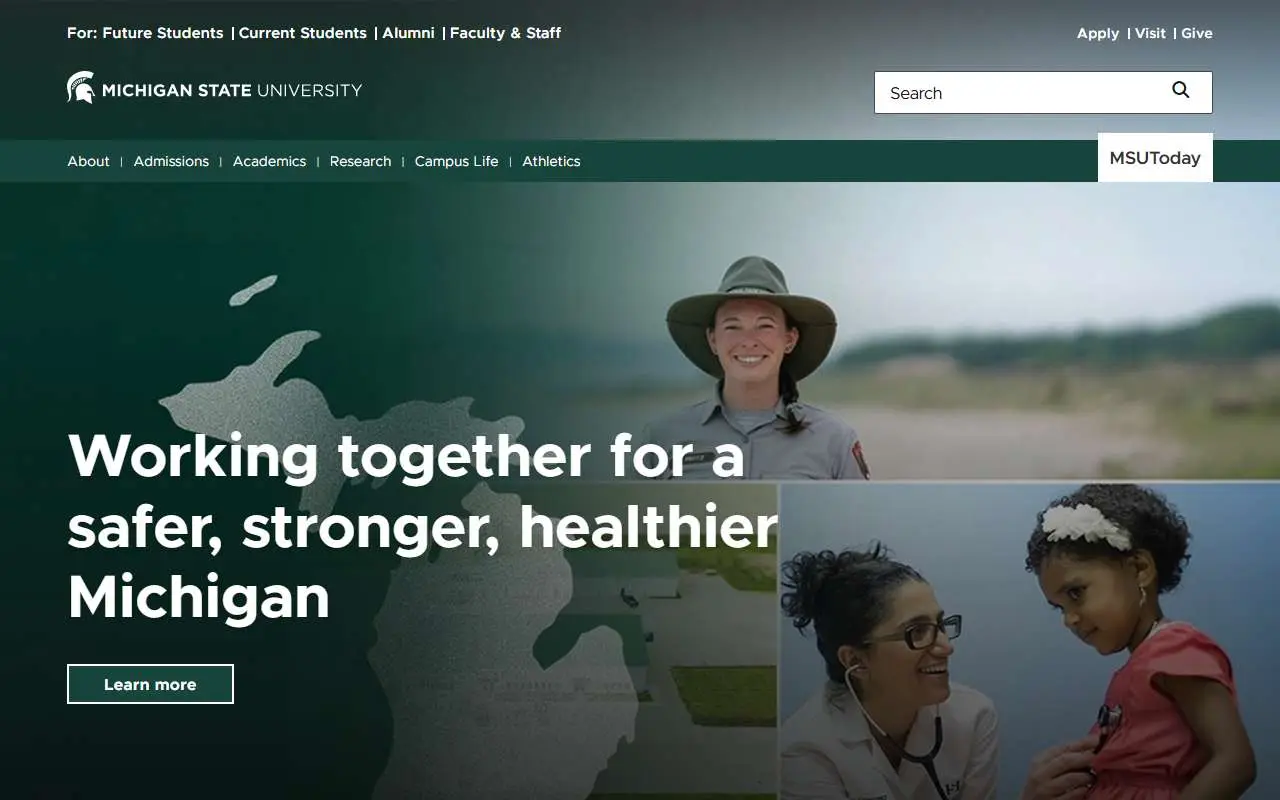 Tampilan website resmi Universitas Negeri Michigan (msu.edu)
